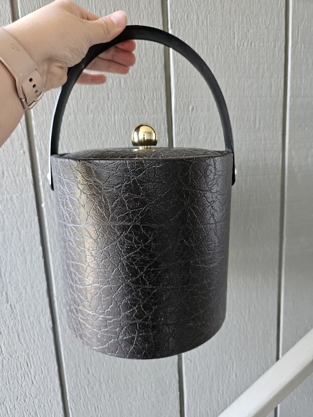 Vintage Authentic MCM Black Faux Leather Ice Bucket